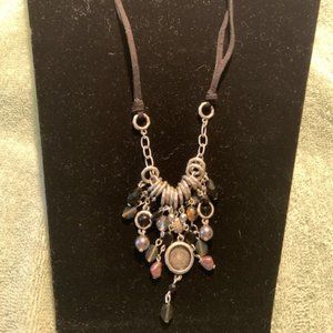 18” Coldwater Creek silver and black charms on black velvet cord